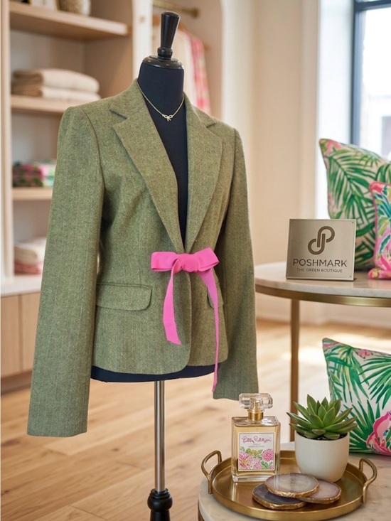 Lilly Pulitzer Jackets & Blazers - LILLY PULITZER military green tweed style pink pinstripe long sleeve jacket
